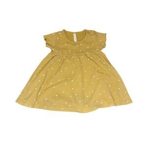 Quincy Mae Mustard Yellow Star Print Flutter Dress Organic Cotton 12-18M